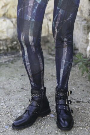טייץ כותנה עם הדפס כחול אפור ושחור